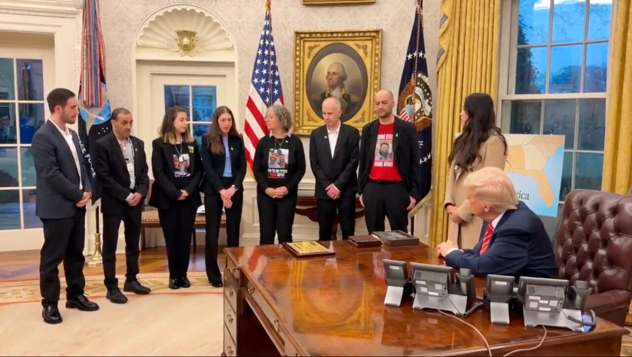 Freed Israeli hostages appeal to President Donald Trump during a meeting in the Oval Office of the White House on March 5. (Screenshot)